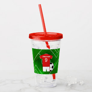 Personalised Soccer Jersey Red and White Acrylic Tumbler