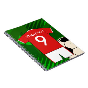 Personalised Soccer Jersey Red and White Spiral Notebook