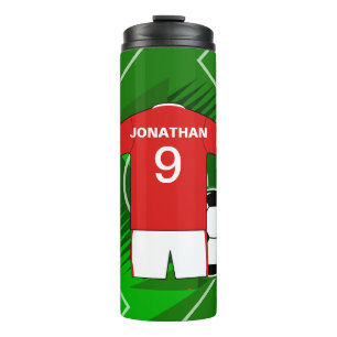 Personalised Soccer Jersey Red and White Thermal Tumbler