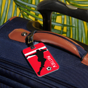 Personalised Soccer Mad Footballer Red Travel Luggage Tag