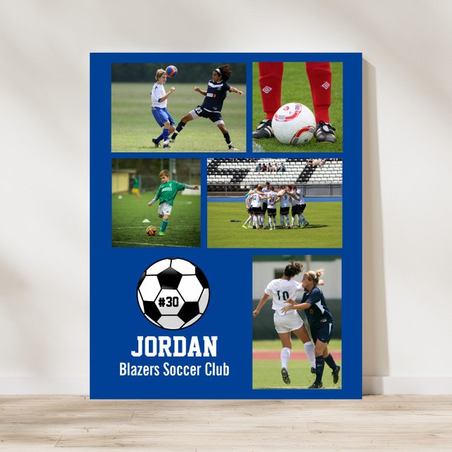 Personalised Soccer Photo Collage Name Team # Poster (Creator Uploaded)