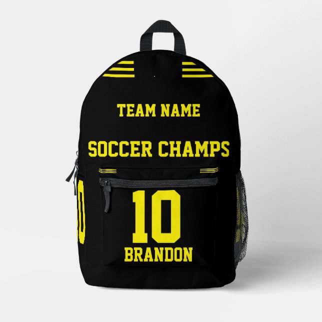 Personalised Soccer Yellow Modern Printed Backpack (Front)