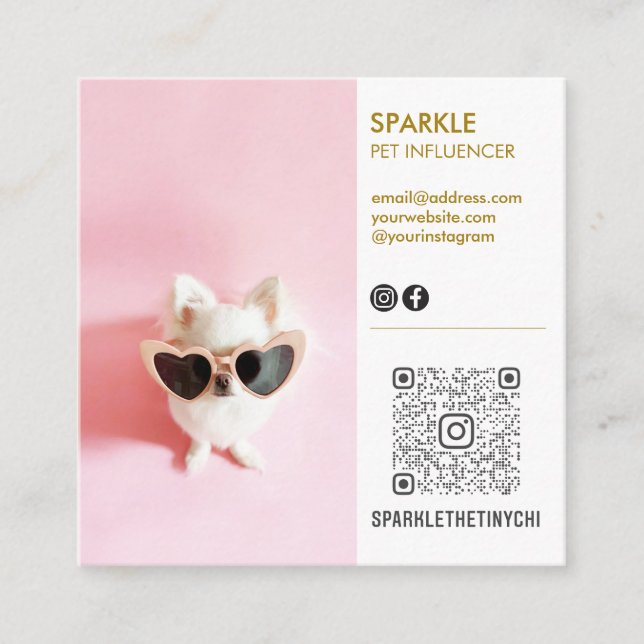 Personalised Social Media Double Photo QR Square Business Card (Front)