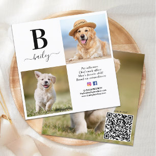 Personalised Social Media Monogram 3 Photo QR Code Square Business Card