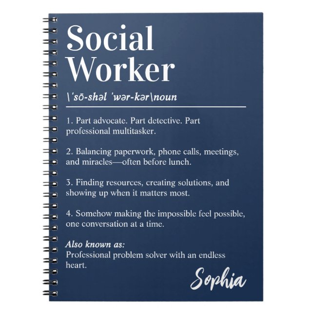 Personalised Social Worker Dictionary Definition Notebook (Front)
