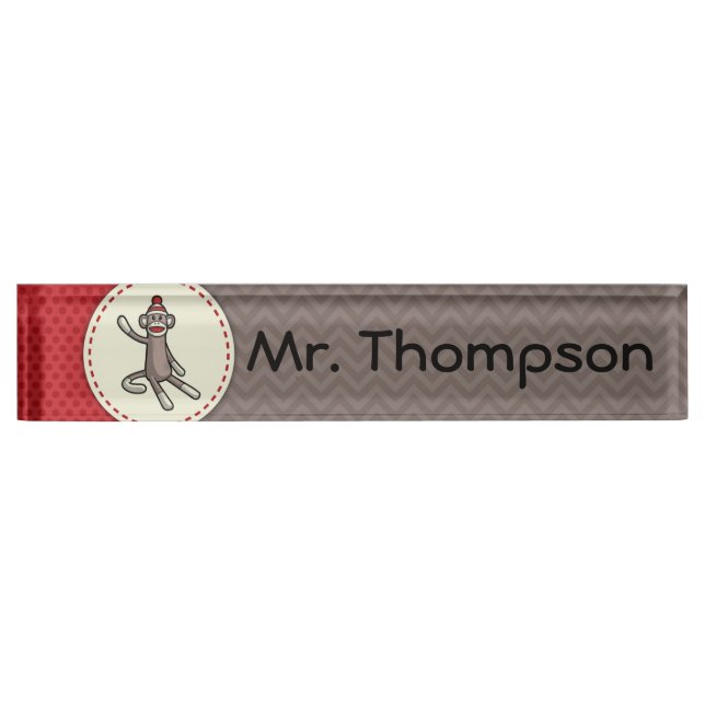 Personalised Sock Monkey Name Plate (Front)