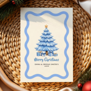 Personalised soft Blue Christmas Tree Gift Tags Thank You Card
