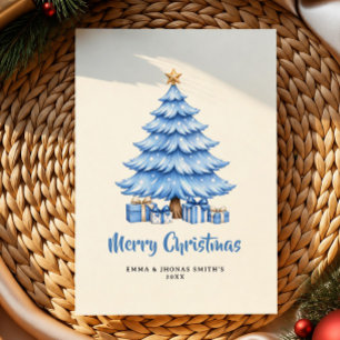 Personalised soft Blue Christmas Tree Gift Tags Thank You Card