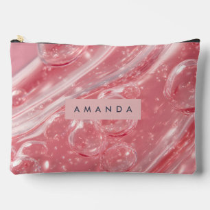 Personalised Soft Blush Bubble Swirl Glossy Pink Accessory Pouch