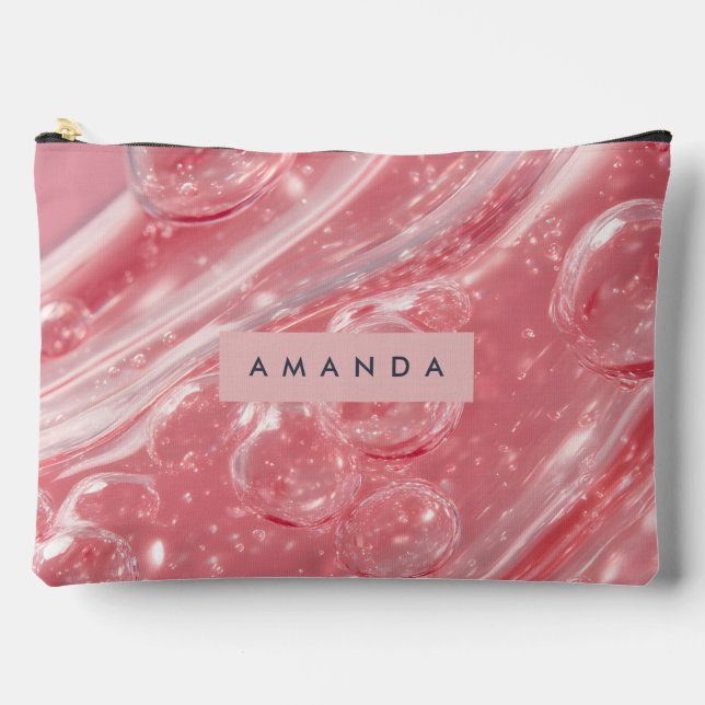 Personalised Soft Blush Bubble Swirl Glossy Pink Accessory Pouch (Front)