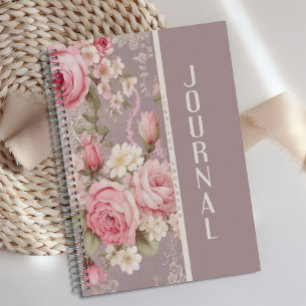 Personalised Soft Blush Pink Rose Floral Journal