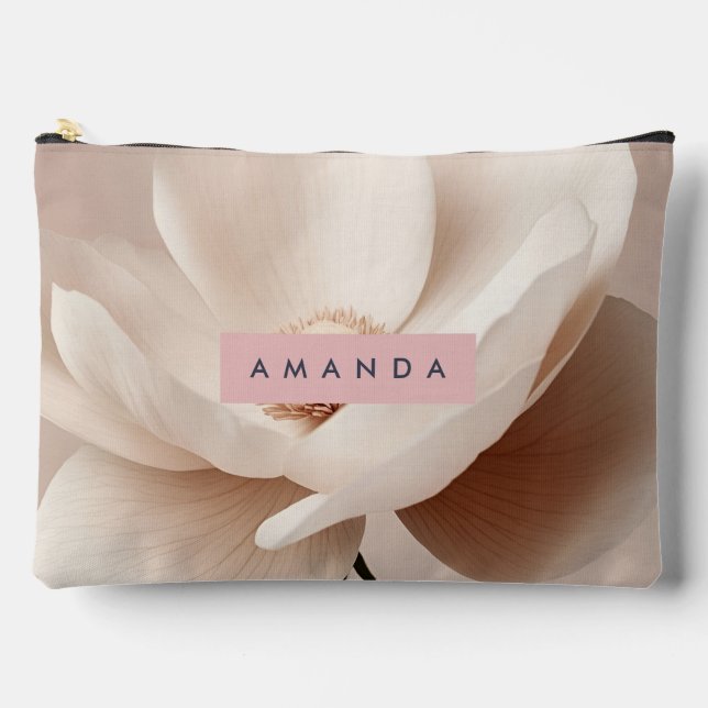 Personalised Soft Cream Magnolia Bloom Aesthetic Accessory Pouch (Front)