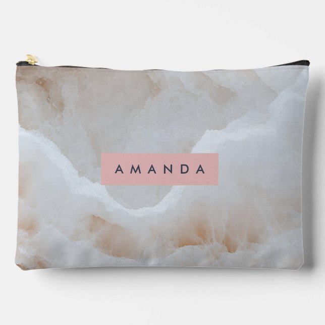 Personalised Soft Cream Onyx Marble Texture  Accessory Pouch (Front)