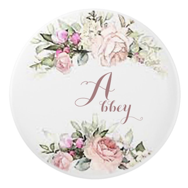 Personalised Soft Floral  Ceramic Knob (Front)