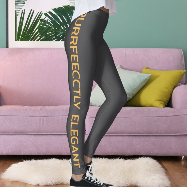 Personalised Soft Gold Dark Grey Text Fun Leggings (Creator Uploaded)