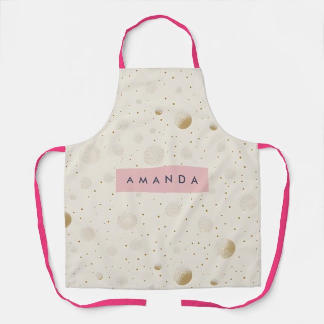 Personalised Soft Gold Polka Dot Minimalist Style Apron (Front)
