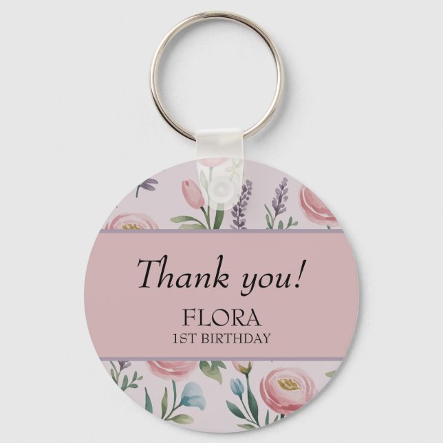 Personalised Soft Pastel Floral Roses & Tulips Key Ring (Front)