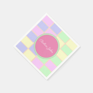 Personalised Soft Pastel Grid Cocktail Napkin
