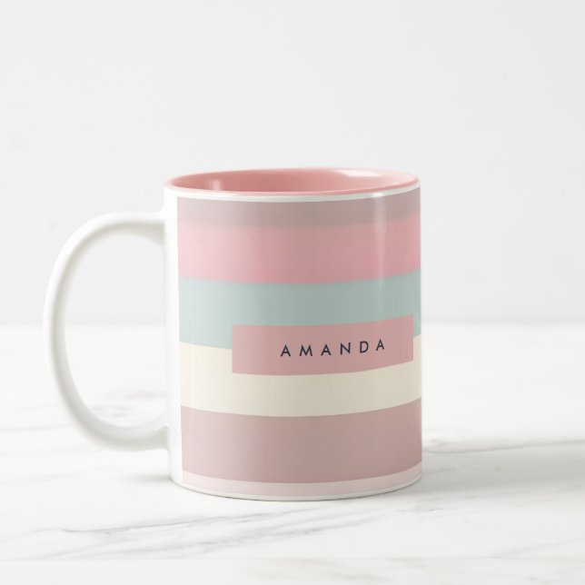 Personalised Soft Pastel Rainbow Stripes Two-Tone Coffee Mug (Left)