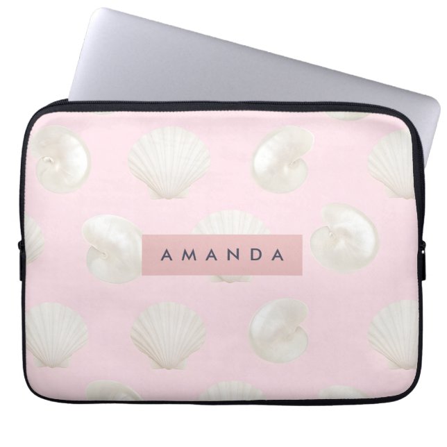 Personalised Soft Pastels Seashell Pattern Laptop Sleeve (Front)