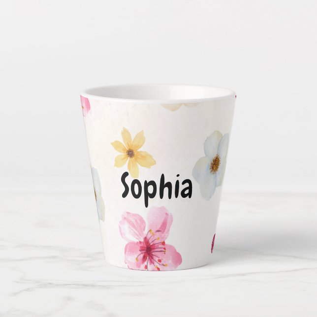 Personalised Soft Watercolor Floral Name Latte Mug (Front)
