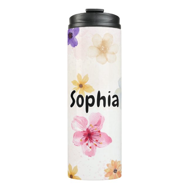Personalised Soft Watercolor Floral Thermal Tumbler (Front)