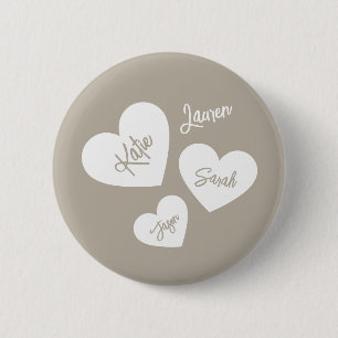 Personalised Soft Whisper Beige Mother's Hearts 6 Cm Round Badge