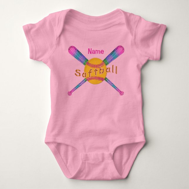 Personalised Softball Baby One Piece TuTu Bodysuit (Front)