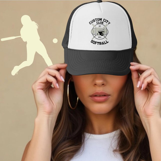 Personalised Softball Club & City Name Gift Player Trucker Hat (Creator Uploaded)