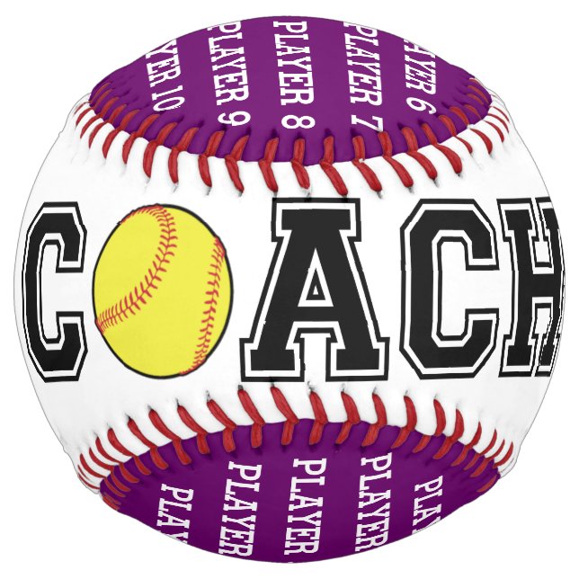 Personalised softball coach ball - purple team (Front)