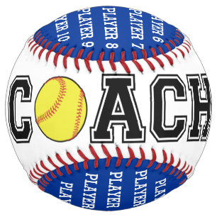Personalised softball coach ball - royal blue team