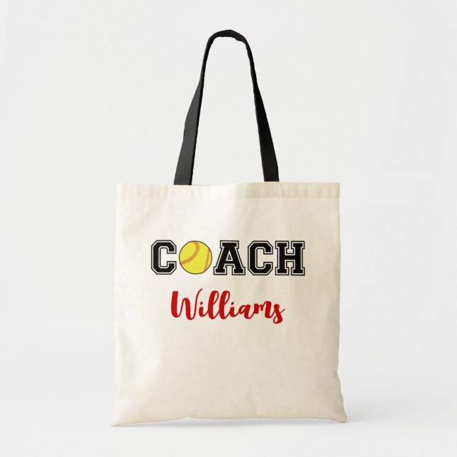 Personalised softball coach team tote bag (Front)