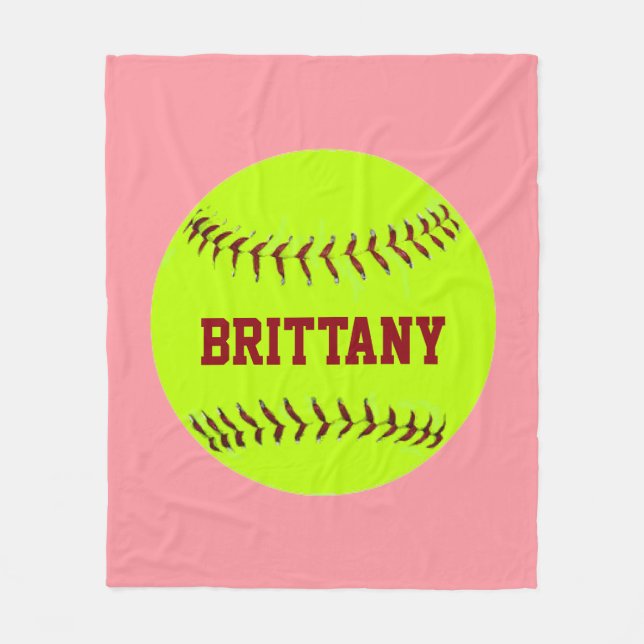 Personalised Softball Fleece Blanket (Front)