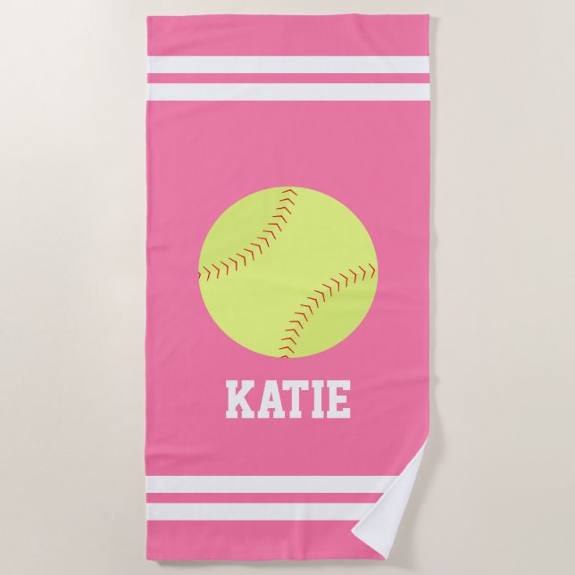 Personalised Softball Girls Beach Towel (Front)