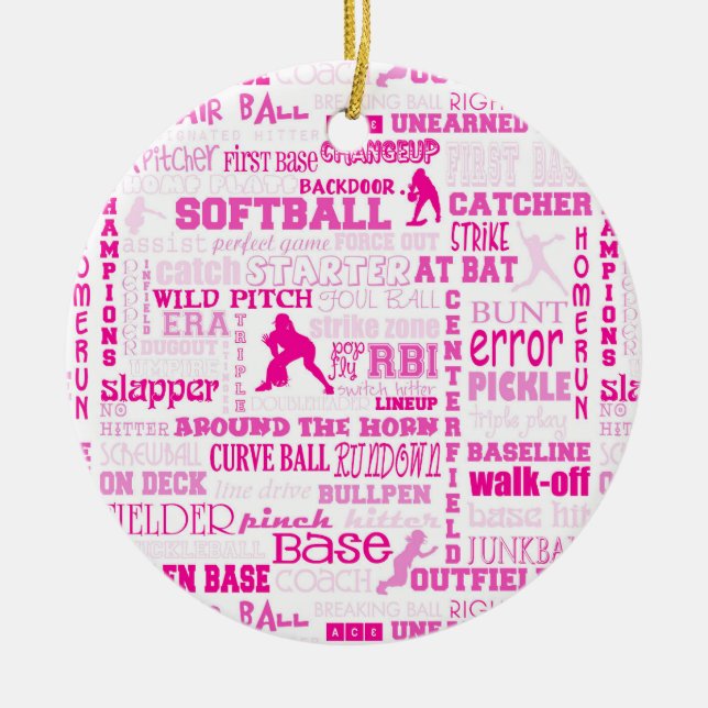 Personalised Softball Girls Pink 2 Ceramic Tree Decoration (Front)