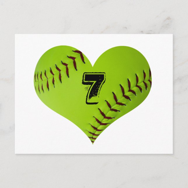 Personalised softball heart postcard (Front)