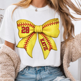 Personalised Softball Mum Bow, custom name number T-Shirt