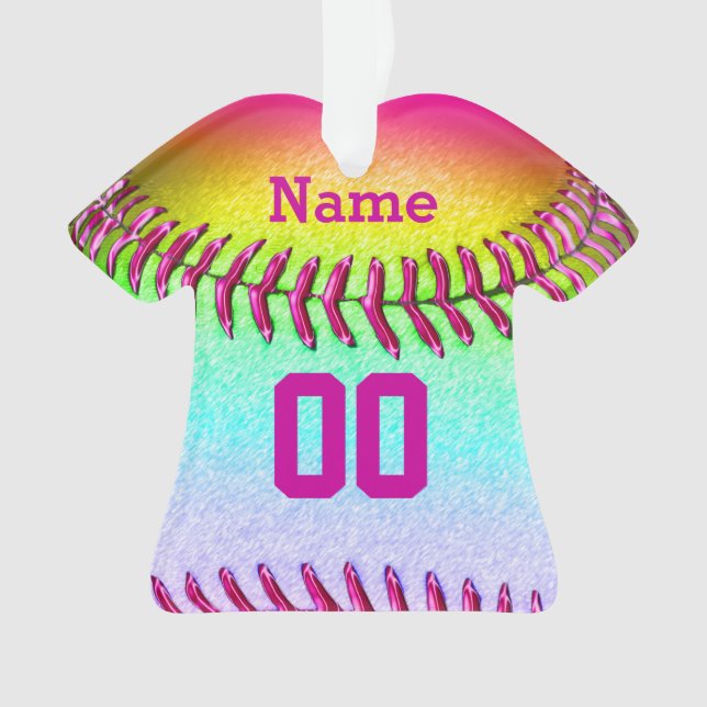 Personalised Softball Ornaments HER NUMBER & NAME (Front)