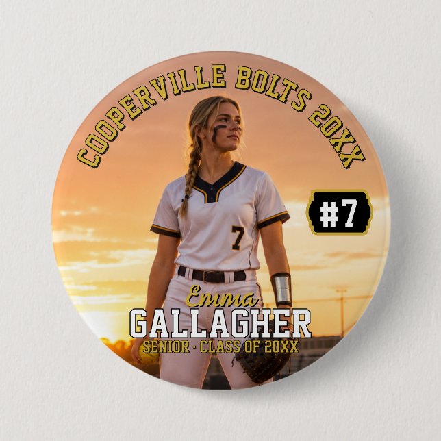Personalised Softball Photo Button (Front)