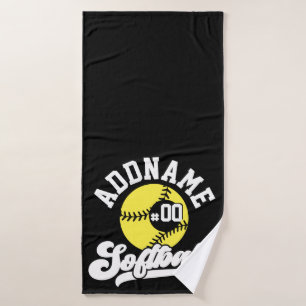 Personalised Softball Player ADD NAME Retro Team Bath Towel Set