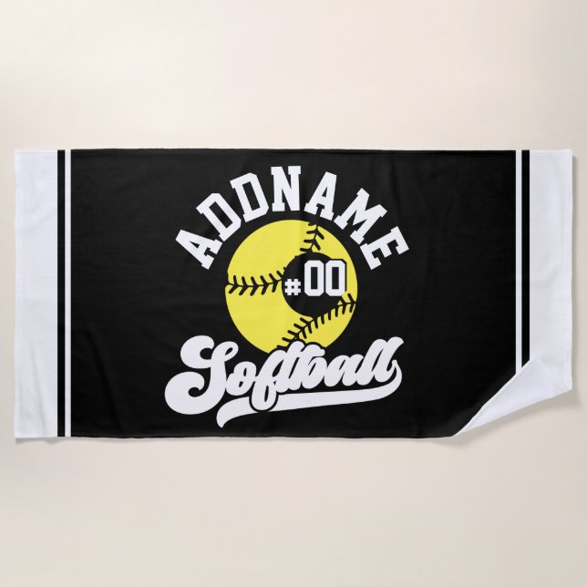 Personalised Softball Player ADD NAME Retro Team Beach Towel (Front)