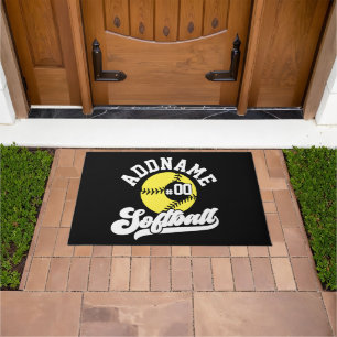 Personalised Softball Player ADD NAME Retro Team Doormat