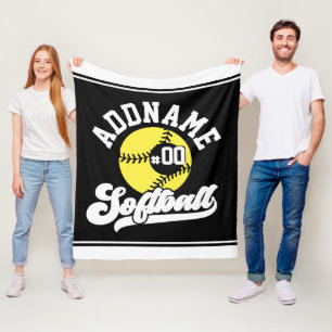 Personalised Softball Player ADD NAME Retro Team Fleece Blanket