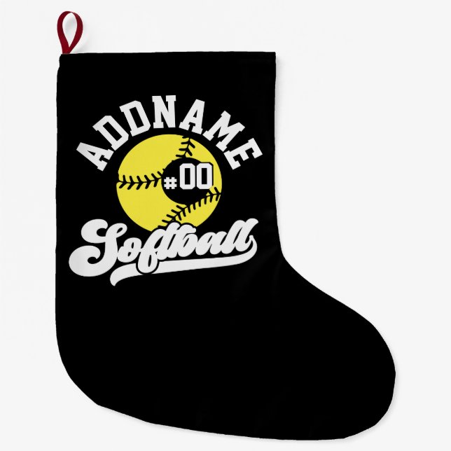Personalised Softball Player ADD NAME Retro Team Large Christmas Stocking (Front)