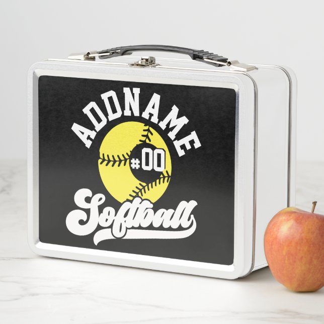 Personalised Softball Player ADD NAME Retro Team Metal Lunch Box (In Situ)