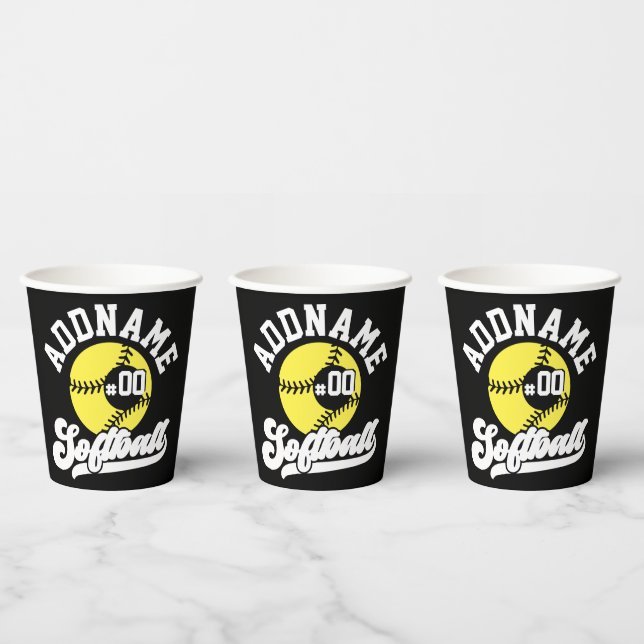 Personalised Softball Player ADD NAME Retro Team Paper Cups (Multi)