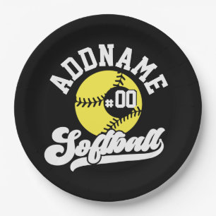 Personalised Softball Player ADD NAME Retro Team Paper Plate