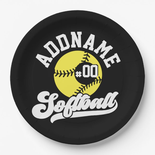 Personalised Softball Player ADD NAME Retro Team Paper Plate (Front)