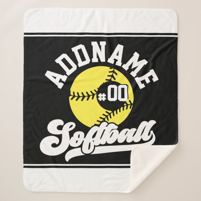 Personalised Softball Player ADD NAME Retro Team Sherpa Blanket (Front)