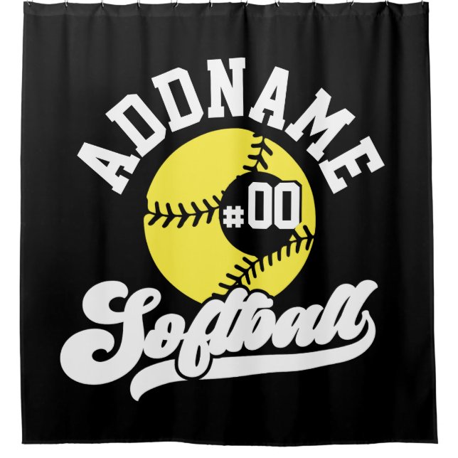 Personalised Softball Player ADD NAME Retro Team Shower Curtain (Front)